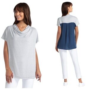 H Halston cowl neck striped short sleeve tshirt small mixed media